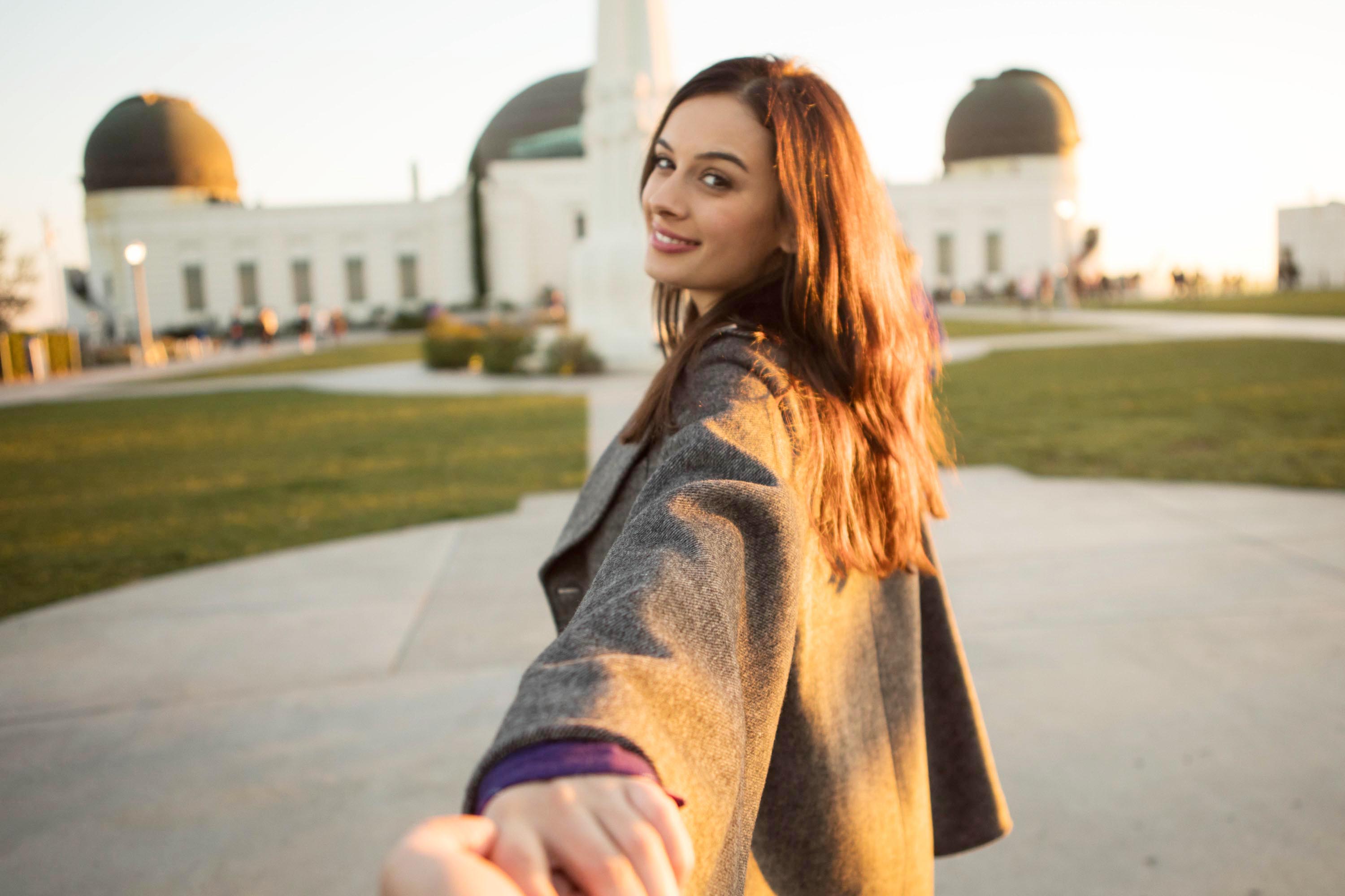 A file pic of Evelyn Sharma holding hands at the Griffith Observatory in LA.