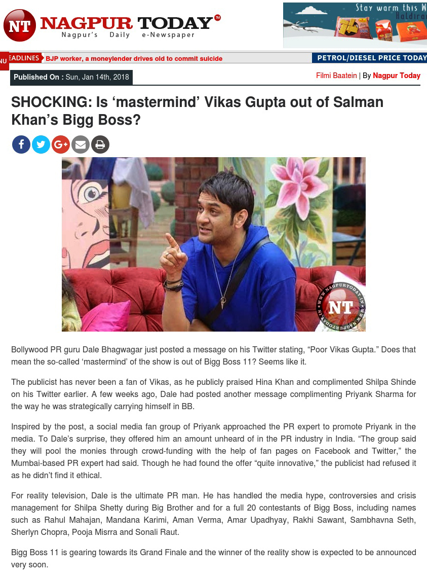 Bollywood publicist Dale Bhagwagar talks about a twist on Bigg Boss hosted by Salman Khan