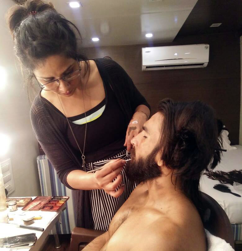Preetisheel Singh working on Ranveer Singh's look on the sets of Padmaavat. Pic 2.